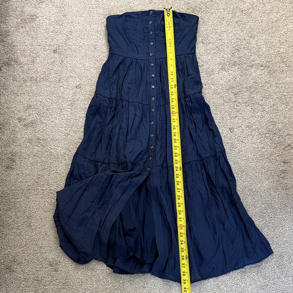 LULUS Women Small Sweetness Sunshine Navy Strapless Midi Fit Flare Pockets Dress - Picture 8 of 15